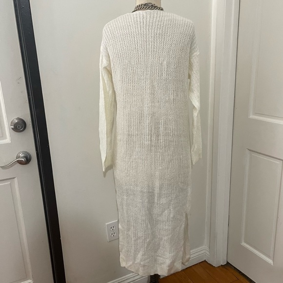 knitted Cream Open Front Cardigan with side Slits - Picture 12 of 12